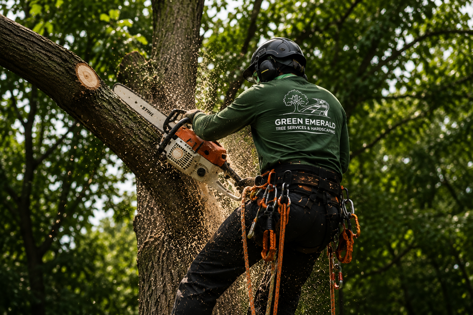 Arborist climbing tree in Buffalo Grove