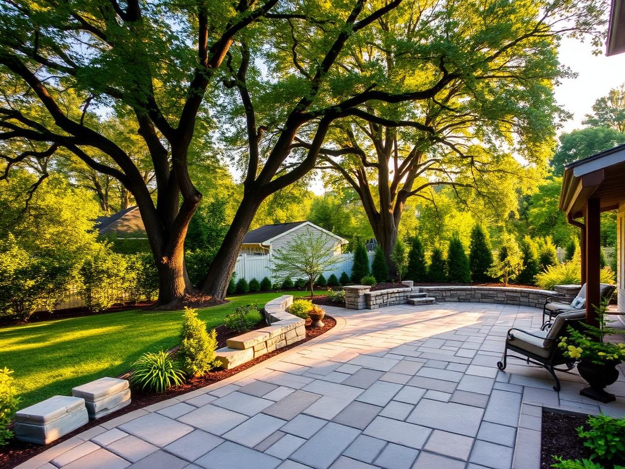 Finished paver patio with landscaping